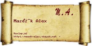 Mazák Alex névjegykártya